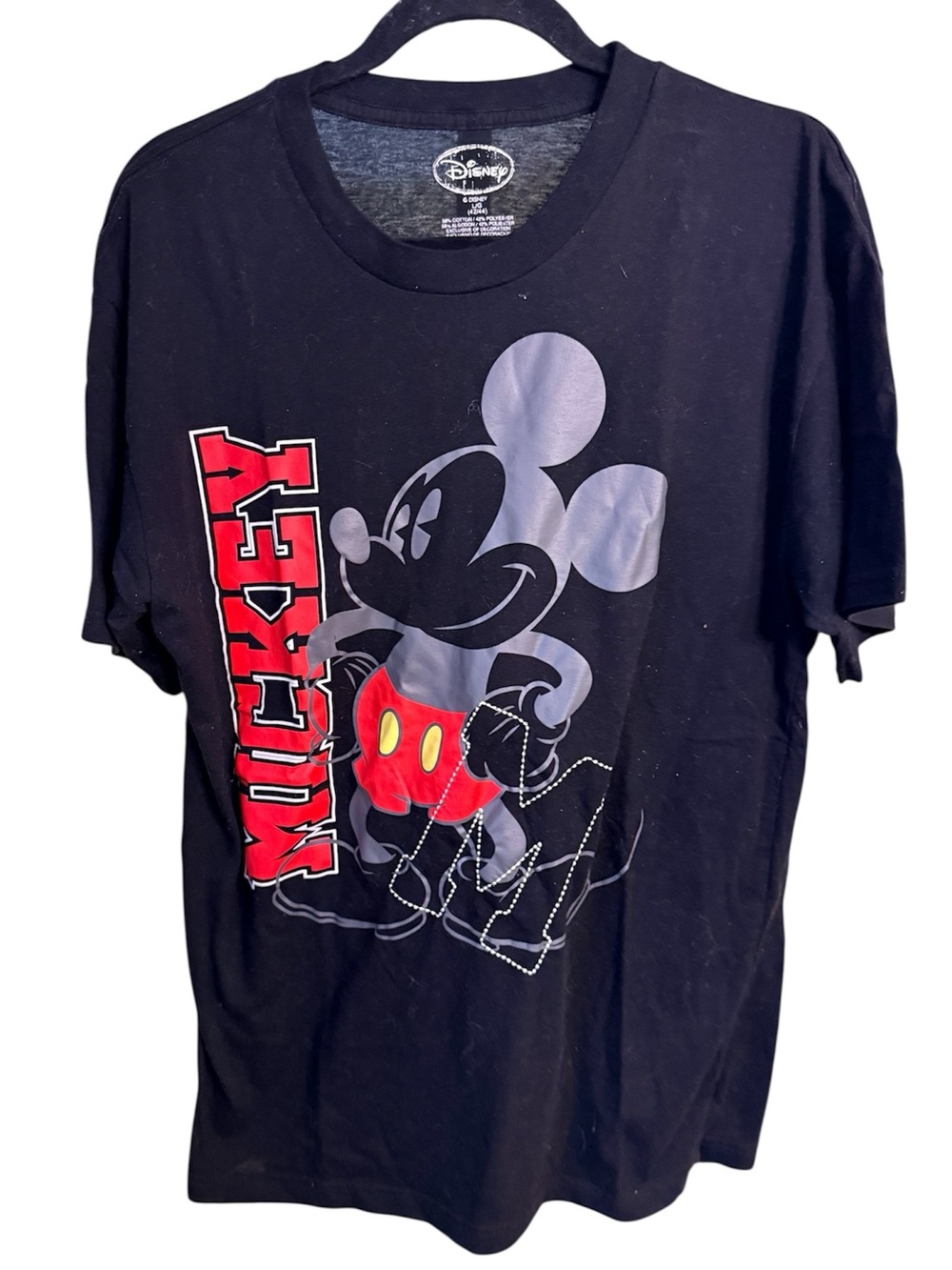 Disney Mickey Mouse Black Short Sleeve T-Shirt with Large Mickey Graphic, Large